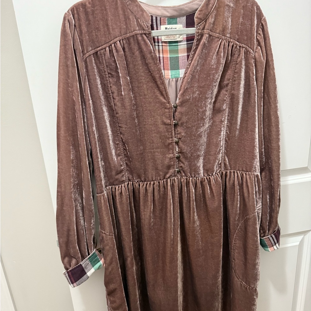 Anthropology Elegant Velvet Brown Dress Tunic Shirt mint condition XL size